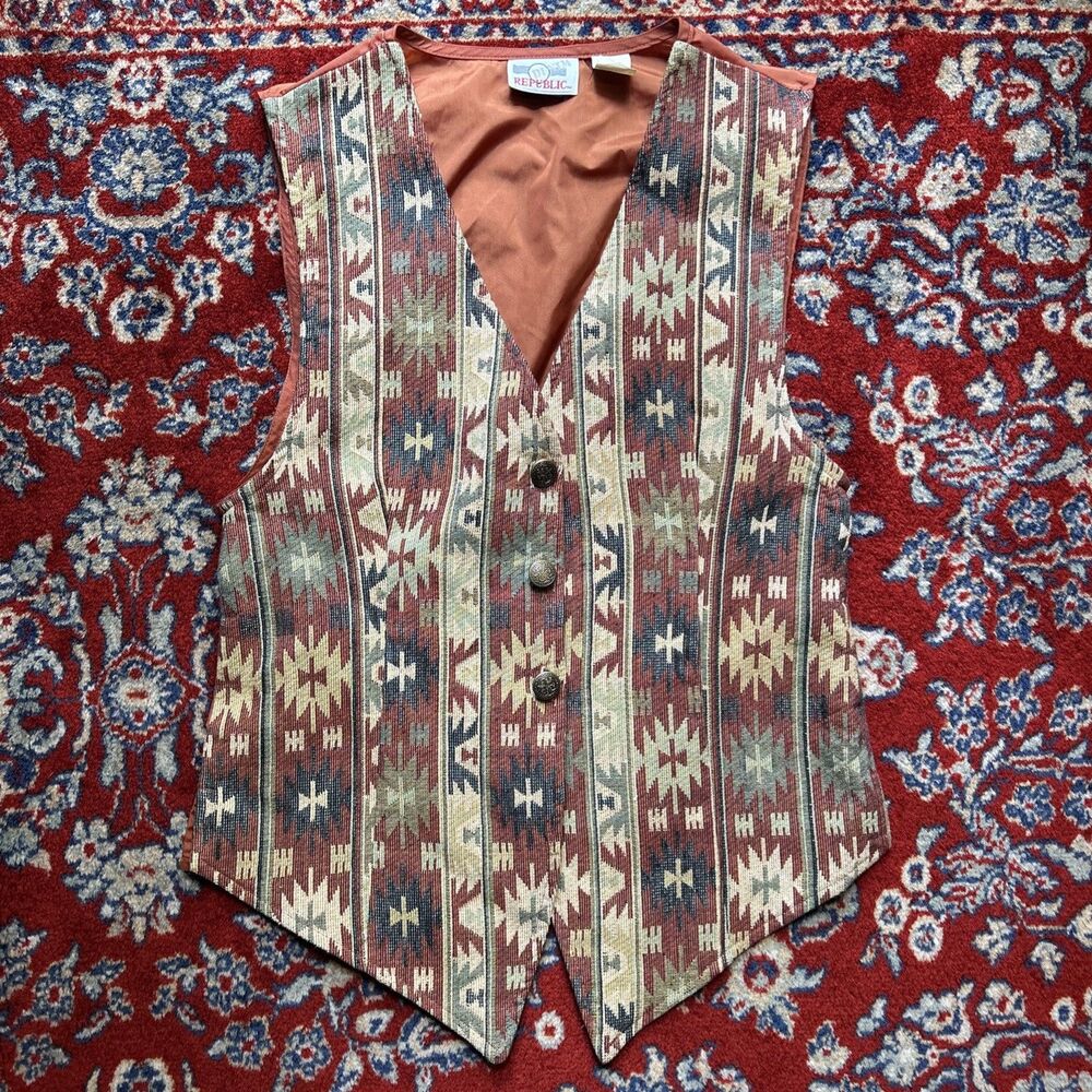 Denim Republic Vest Jacket Womens Medium Tapestry Patterned Western Cowgirl